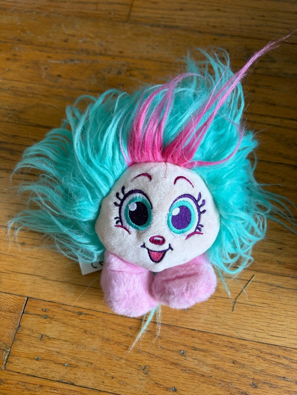 Shnooks Plush Troll Head with Teal and Pink Hair